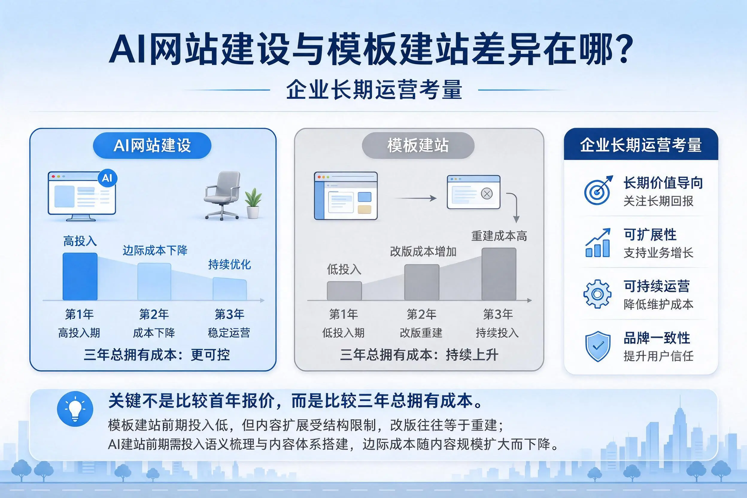 AI网站建设与模板建站差异在哪?新乡企业长期运营考量